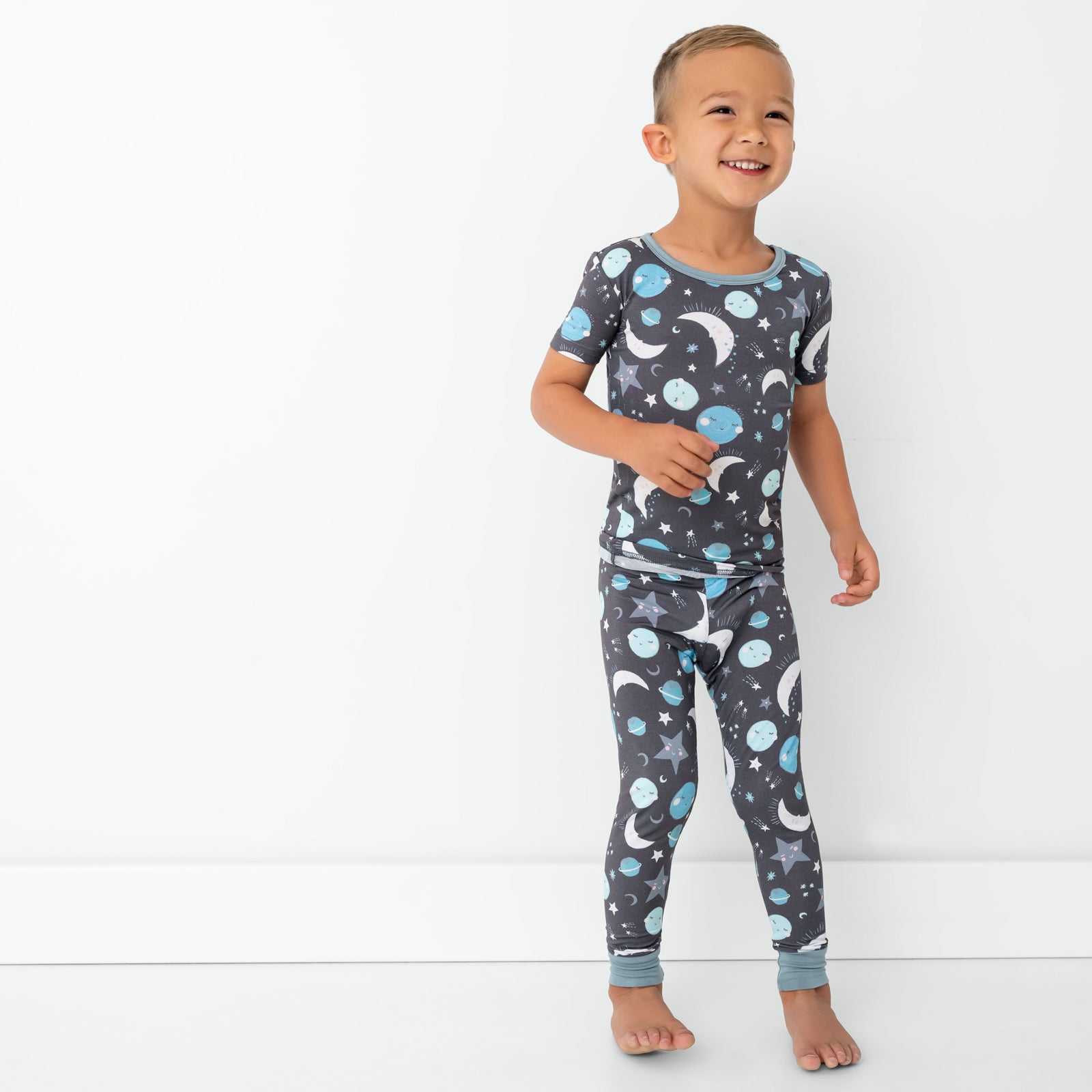 To the Moon & Back Blue Two-Piece Short Sleeve Pajama Set - 5 - 6