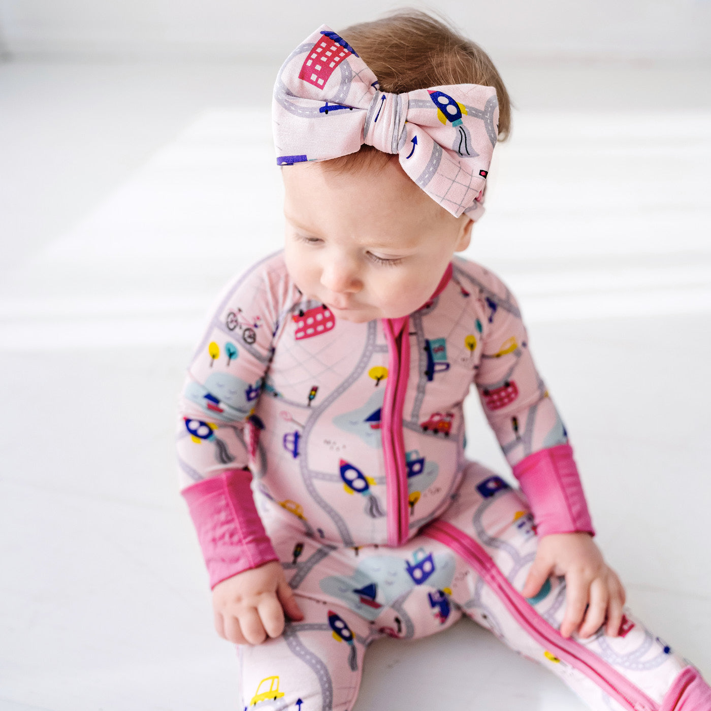 Rosy Road Trip Luxe Baby Girl Soft & Stretchy Bamboo Bow Headbands - Newborn - 3T
