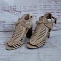 American Eagle Outfitters Shoes | American Eagle Tan Caged Block Heel Gladiator Peep Toe Women's Sandals Size 5.5w | Color: Cream/Tan | Size: 5.5