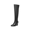 TinaCus Pointed Toe Genuine Leather Handmade Half Zipper Women's Wedge Heel Chic Thigh High Boots, Black, 8 UK