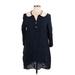 BECKEN Casual Dress - Shirtdress V-Neck 3/4 sleeves: Blue Dresses - Women's Size 12