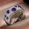 Huretailers-Bague CZ bleu/blanc absorbe ouissant pour femme plaqué argent fiançailles de mariage