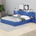 Latitude Run® Storage Hydraulic Platform Bed w/ 2 Shelves, 2 Lights & USB Upholstered/Velvet in Blue | 38.6 H x 97.2 W x 81.9 D in | Wayfair