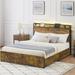 Latitude Run® Vintage LED Bed Frame w/ Storage Headboard & 6 Drawers Wood in Brown | 42.12 H x 60.63 W x 87.4 D in | Wayfair