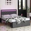 Wrought Studio™ Platform Bed w/ Two Drawers Upholstered/Metal/Linen in Gray | 40.9 H x 54.1 W x 71.2 D in | Wayfair