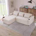 Hokku Designs Ecrenet 84" L-Shaped Convertible Sofa Bed Linen Upholstered Sleeper Linen in Brown | 31 H x 84 W x 68.9 D in | Wayfair