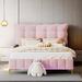 Ivy Bronx Korissa Platform Bed w/ Tufted Headboard & LED Strip Upholstered/Velvet in Pink/White | 47 H x 60.4 W x 81.7 D in | Wayfair