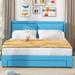 Latitude Run® Storage Hydraulic Platform Bed w/ 2 Drawers Wood & /Upholstered/Linen in Blue/Brown | 43.7 H x 64.2 W x 82.7 D in | Wayfair