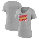 Women's Fanatics Branded Heather Gray Kansas City Chiefs Super Bowl LVIII Champions Iconic Victory V-Neck T-Shirt
