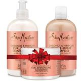 Shea Moisture Shampoo And Conditioner Set Coconut And Hibiscus Curl & Shine 13-Oz Ea Bundled With Curl Enhancing Smoothie 12-Oz. Curly Hair Products With Coconut Oil Vitamin E & Neem Oil