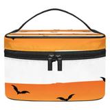 OWNTA Halloween Background with Grunge Stripes Bats-01 Relavel Cosmetic Tote Bags Printed Design Large Capacity Makeup Bag Makeup Organizer Travel Cosmetic Pouch Toiletry Case Handbag