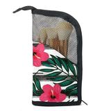 OWNTA Tropical Leaves Red Flowers Black Stripes Pattern Travel Organizer: Makeup Brush Storage Bag with 12 Brushes - Travel Bag Zipper Pouch Makeup Bag