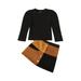 Franhais GirlÂ´s Two Piece Set ChildrenÂ´s Round Neck Bubble Sleeve Thread Knitted Sweater Patchwork Button Skirt