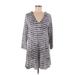 Blue Caribbean Casual Dress - Mini V Neck 3/4 sleeves: Gray Print Dresses - Women's Size Medium