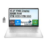 HP 2021 17.3 FHD IPS Laptop Computer AMD Ryzen 5-5500U Processor(> i7-1065G7) 32GB DDR4 RAM 1TB HDD+ 1TB SSD AMD Radeon Graphics HD Audio HD Webcam Fingerprint Win 10S Silver 32GB USB Card