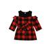 FOCUSNORM Toddler Baby Girls Christmas Dress Long Sleeve Off Shoulder Plaid Fake-2-Piece High Waist Casual Party Dress + Belt Set