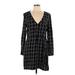 Sanctuary Casual Dress - Wrap Plunge Long sleeves: Black Plaid Dresses - Women's Size 12