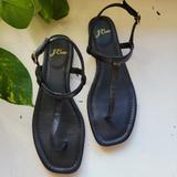 J. Crew Shoes | J Crew Abbie Ankle Strap Thong Leather Sandals Size 7.5 | Color: Black/Gold | Size: 7.5
