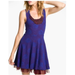 Free People Dresses | Free People Jacquard Dress Womens Large Blue Beaded Tulle Floral Skater Boho | Color: Blue/Purple | Size: L