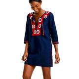 J. Crew Dresses | J. Crew Navy Blue & Red Embroidered Floral Beach Tunic Dress Coverup | Color: Blue/Red | Size: Xs