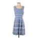 Ann Taylor Casual Dress - A-Line: Blue Stripes Dresses - Women's Size 2