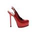 Yves Saint Laurent Heels: Pumps Platform Cocktail Party Red Print Shoes - Women's Size 37.5 - Round Toe