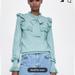 Zara Sweaters | Beautiful Green Zara Ruffle And Bow Sweater | Color: Blue/Green | Size: 6