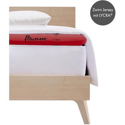 Spannbettlaken FLEURESSE "Topper", rot (bordeaux), B:120-130cm L:200-220cm, Jersey-Elasthan, Obermaterial: 96% Baumwolle, 4% Elasthan, Laken, aus Jersey-Elasthan, für eine Matratzenhöhe bis 10 cm Image