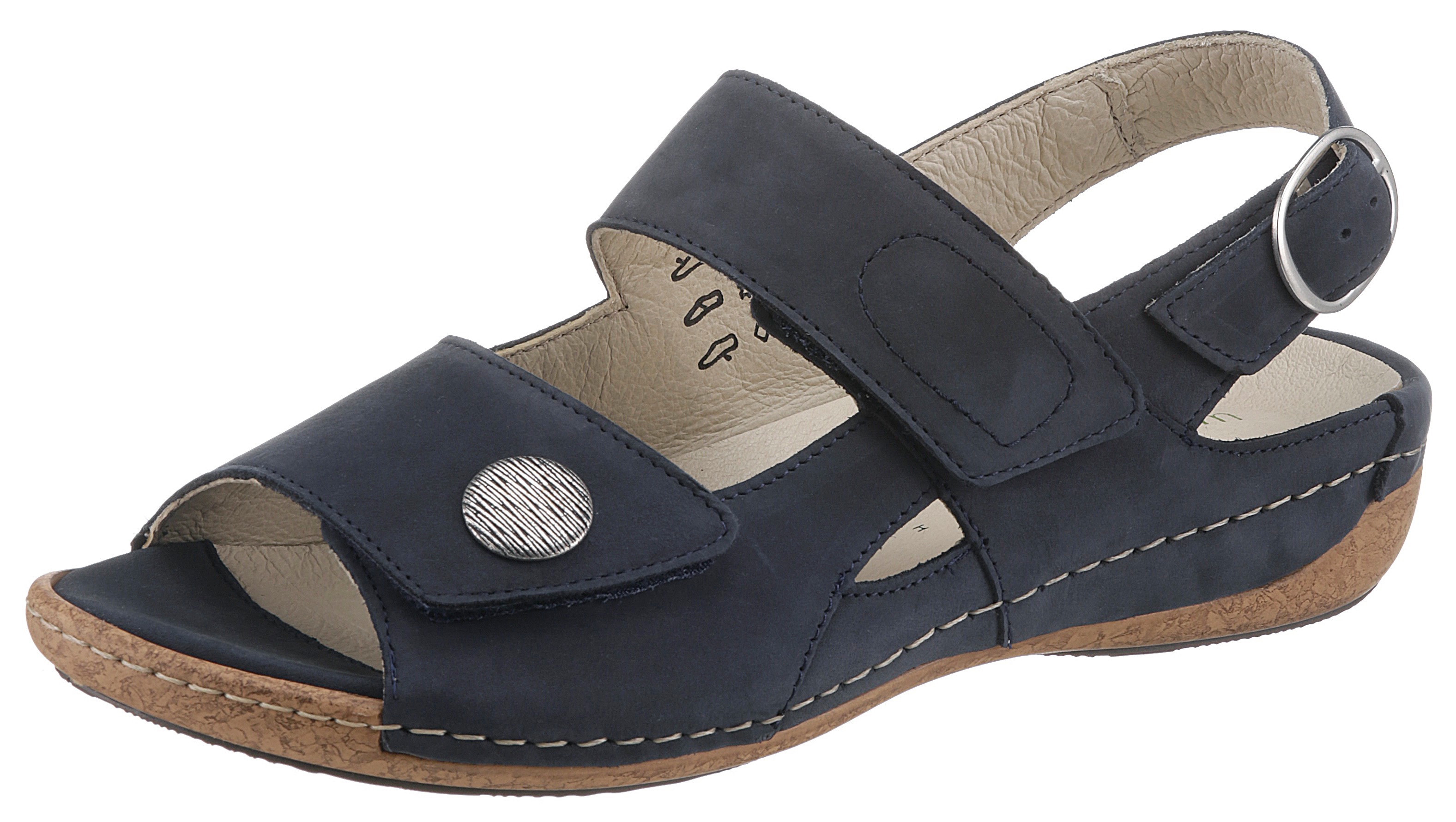 Riemchensandale WALDLÄUFER "HELIETT", Damen, Gr. 5,5 (38,5), blau (dunkelblau), Nubukleder, Schuhe Riemchensandale, Sommerschuh, Sandalette, Keilabsatz, mit Wechselfußbett, H-Weite
