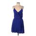 Express Casual Dress - Mini Plunge Sleeveless: Blue Solid Dresses - Women's Size Large