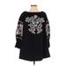 Free People Casual Dress - Shift Crew Neck Long sleeves: Black Floral Dresses - Women's Size Small