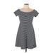 Old Navy Casual Dress - A-Line Boatneck Short sleeves: Gray Print Dresses - Women's Size Large