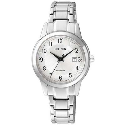 Solaruhr CITIZEN, silber (silberfarben), Armbanduhren, Damen, Armbanduhr, Damenuhr, Datum, Lederarmband Image