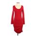 Express Casual Dress - Bodycon Scoop Neck Long sleeves: Red Print Dresses - Women's Size Small