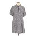 Divided by H&M Casual Dress - A-Line Collared Short sleeves: Gray Floral Dresses - Women's Size Large