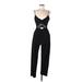 Justify Jumpsuit Plunge Sleeveless: Black Print Jumpsuits - Women's Size Medium