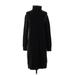 J.Crew Factory Store Casual Dress - Sweater Dress Turtleneck Long sleeves: Black Print Dresses - Women's Size Small