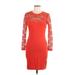 H&M Cocktail Dress - Mini Crew Neck 3/4 sleeves: Red Print Dresses - Women's Size Large