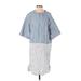 Golden Goose Casual Dress - DropWaist Crew Neck Short sleeves: Blue Color Block Dresses - Women's Size X-Small