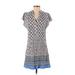 Ann Taylor LOFT Casual Dress - DropWaist V Neck Short sleeves: Blue Dresses - Women's Size X-Small