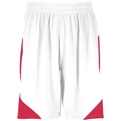 Augusta Sportswear 1734 Youth Step-Back Basketball Shorts in White/Red size Small | Polyester