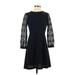 Ann Taylor LOFT Casual Dress - A-Line Crew Neck 3/4 sleeves: Black Print Dresses - Women's Size 0 Petite