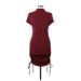 Almost Famous Casual Dress - Bodycon Mock Short sleeves: Burgundy Print Dresses - Women's Size Large