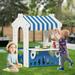 KORIMEFA Kids Foldable Playhouse Portable Game Cottage with Windows Door Curtain Realistic Home Play Pretend Cafe Restaurant Open-Concept Design Blue Plastic Kids Outdoor Toy