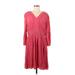 Ann Taylor Casual Dress - A-Line V Neck 3/4 sleeves: Pink Print Dresses - Women's Size 10