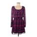 Speechless Casual Dress - Mini Scoop Neck Long sleeves: Purple Dresses - Women's Size Medium