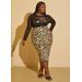 Plus Size Leopard Cargo Midi Pencil Skirt