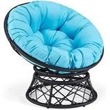 HOOMHIBIU Comfy Rattan Wicker Papasan Circle Chair Living Room Chair Swivel Saucer Ideal for Patio Bedroom Living Room Indoor and Outdoor Grey Frame with Black Cushion