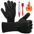 opvise 1 Pair BBQ Grill Gloves Heat Resistant Insulated Fireproof Non-Slip Oven Mitts with Silicone Brush Grilling Tong for Cooking Smoker Baking Barbecue A
