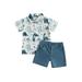 TheFound 2Pcs Toddler Baby Boys Halloween Outfits Short Sleeve Dinosaur & Pumpkin Print Button Up Shirt+Shorts Summer Clothes